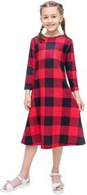 img 2 attached to 👧 Girls 6-12 Years: KYMIDY Buffalo Check Plaid Dress - Midi Length, 3/4 Sleeves, Casual Dress with Convenient Pockets