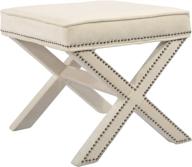 🪑 meridian furniture nixon collection: modern x-leg velvet ottoman/bench with deep button tufting & solid wood frame - cream, 20.5" w x 20.5" d x 19" h logo