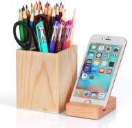 📱 bamboo wood phone stand and pen pencil holder with multi purpose use - desk organize, pencil cup pot (wood) логотип