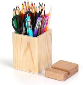 img 1 attached to 📱 Bamboo Wood Phone Stand and Pen Pencil Holder with Multi Purpose Use - Desk Organize, Pencil Cup Pot (Wood)