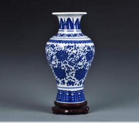 img 2 attached to 🌿 Fishtail Blue and White Porcelain Vase by fanquare Jindezhen: Handmade Twig Lotus Ceramic Vase for Flowers, Small Decorative Vase - 11 inches