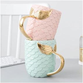 img 1 attached to 🧜 ZaH 15 oz Mermaid Mug: Ceramic Coffee Cup with Gold Handle and Blue Mermaid Tail Design - Perfect Gift for Birthdays, Bridal Showers, Engagements, and Weddings