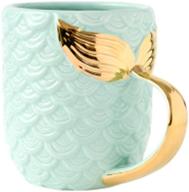 🧜 zah 15 oz mermaid mug: ceramic coffee cup with gold handle and blue mermaid tail design - perfect gift for birthdays, bridal showers, engagements, and weddings logo