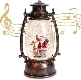 img 4 attached to 🎶 Musical Christmas Snow Globe Lantern: Glitter Santa Deer Holiday Decor Gift with Timer and USB Music