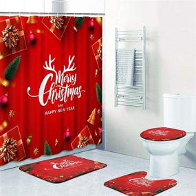 img 2 attached to 🛀 ArtSocket 4 Piece Shower Curtain Set Merry Christmas Happy New Year + Non-Slip Rugs, Toilet Lid Cover, and Bath Mat - Bathroom Decor Set 72" x 72