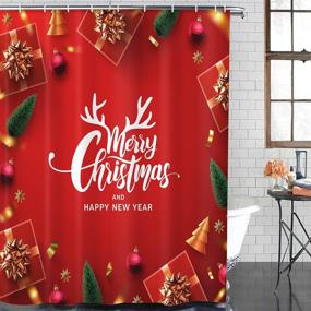 img 3 attached to 🛀 ArtSocket 4 Piece Shower Curtain Set Merry Christmas Happy New Year + Non-Slip Rugs, Toilet Lid Cover, and Bath Mat - Bathroom Decor Set 72" x 72