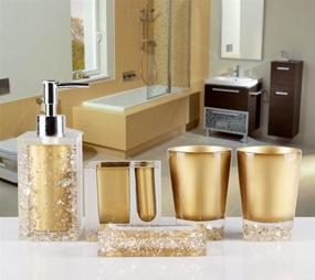 img 2 attached to 🛁 AMSS 5 Piece Stunning Crystal-Like Acrylic Bathroom Accessories Set in Gold – Tumbler, Dispenser, Soap Dish & Cups