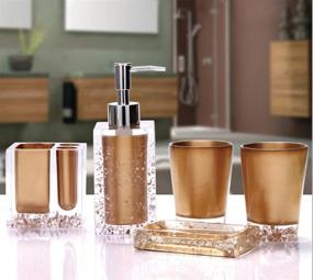 img 1 attached to 🛁 AMSS 5 Piece Stunning Crystal-Like Acrylic Bathroom Accessories Set in Gold – Tumbler, Dispenser, Soap Dish & Cups