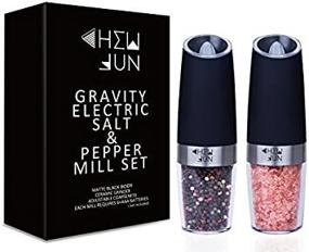 img 3 attached to 🔋 CHEW FUN Electric Gravity Salt and Pepper Grinder Set: Coarseness Adjustable, Battery Powered with Blue LED Light, One Hand Operated - Brushed Stainless Steel