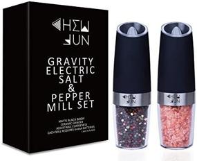 img 4 attached to 🔋 CHEW FUN Electric Gravity Salt and Pepper Grinder Set: Coarseness Adjustable, Battery Powered with Blue LED Light, One Hand Operated - Brushed Stainless Steel