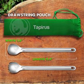 img 2 attached to 🍴 Long Handle Tapirus Spoon and Spork Set - Stainless Steel Utensils for Cooking and Eating with Deep Reach Access, Heat Protection, and Carry Bag - Perfect for Hiking, Camping, and Backpacking