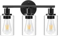 💡 fimitech modern black wall vanity light fixture with clear glass shade for living room, bedroom, hallway, mirror - 3-light wall sconce lighting логотип