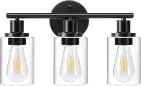 img 4 attached to 💡 FIMITECH Modern Black Wall Vanity Light Fixture with Clear Glass Shade for Living Room, Bedroom, Hallway, Mirror - 3-Light Wall Sconce Lighting