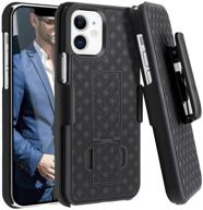 📱 fingic iphone 12 case with holster, iphone 12 pro slim rugged case shell combo with kickstand and swivel belt clip holster, shockproof cover for 12/12 pro 6.1" (no screen protector), black logo