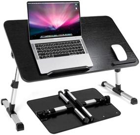 img 4 attached to 🛏️ Adjustable Laptop Table for Bed Tray - Foldable Lap Desk Stand for Working, Gaming, Drawing, Eating - Height and Angle Adjustable Lap Tray Desk in Bed or Sofa (S-Black)