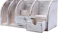 📚 stay organized with ibwell 12" rustic wood desktop accessories organizers holder - vintage desk organizer with drawer supplies rack (off white) logo
