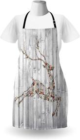 img 2 attached to 🦌 Ambesonne Deer Apron: Colorful Animal Silhouette with Christmas Elements, Wooden Planks Theme - Unisex Adjustable Neck Kitchen Bib for Cooking & Gardening (Adult Size, Grey White)