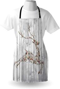img 1 attached to 🦌 Ambesonne Deer Apron: Colorful Animal Silhouette with Christmas Elements, Wooden Planks Theme - Unisex Adjustable Neck Kitchen Bib for Cooking & Gardening (Adult Size, Grey White)