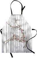 🦌 ambesonne deer apron: colorful animal silhouette with christmas elements, wooden planks theme - unisex adjustable neck kitchen bib for cooking & gardening (adult size, grey white) логотип