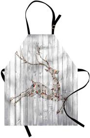 img 3 attached to 🦌 Ambesonne Deer Apron: Colorful Animal Silhouette with Christmas Elements, Wooden Planks Theme - Unisex Adjustable Neck Kitchen Bib for Cooking & Gardening (Adult Size, Grey White)