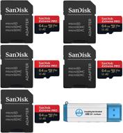 5 pack sandisk micro sdxc 4k uhd extreme pro memory card (64gb) compatible with dji mavic 2, pro, zoom, air, spark, phantom 4 video drone bundle, including (1) everything but stromboli 3.0 tf card reader logo