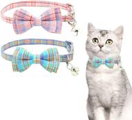 😺 qutz adjustable cat collar: stylish bell & bow tie design, durable & light fabric - 2pc set for male & female cats логотип