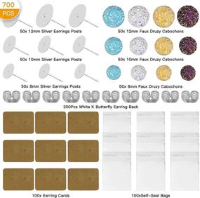 img 3 attached to 📿 700Pcs Earring Stud Kit with Stud Earrings, Faux Druzy Cabochons, Butterfly Backs, Cards, and Bags - Ideal for DIY Jewelry and Earring Making Supplies