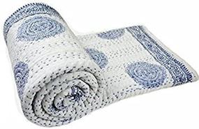 img 1 attached to 🛏️ Crafts Creation: Handmade Indian Kantha Quilt - White Cotton Queen Size Bedspread