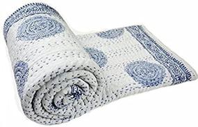 img 2 attached to 🛏️ Crafts Creation: Handmade Indian Kantha Quilt - White Cotton Queen Size Bedspread