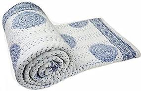 img 4 attached to 🛏️ Crafts Creation: Handmade Indian Kantha Quilt - White Cotton Queen Size Bedspread