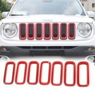 jecar abs red front grille inserts for 2016-2018 jeep renegade unlimited - pack of 7 logo