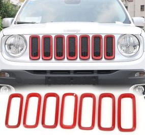 img 4 attached to JeCar ABS Red Front Grille Inserts for 2016-2018 Jeep Renegade Unlimited - Pack of 7