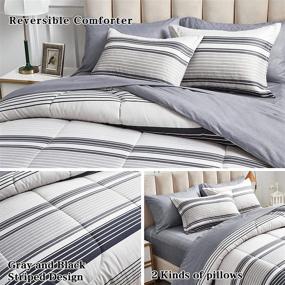 img 1 attached to FlySheep Kids Bedding Set - 6 Piece Twin Size, Gray Black 🛏️ White Striped, Reversible Comforter, Flat Sheet, Fitted Sheet, 2 Pillow Shams, 1 Pillowcase