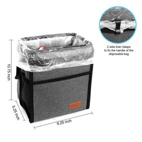 img 3 attached to 🚗 Leak-Proof Car Trash Can: Waterproof Garbage Bag for SUV Front Seat, Multipurpose Hanging Car Can with Lid. Collapsible & Portable, with Storage Pocket and Mesh, in Charcoal Gray.