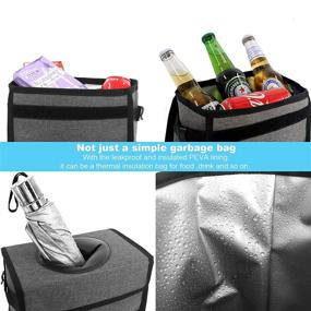 img 1 attached to 🚗 Leak-Proof Car Trash Can: Waterproof Garbage Bag for SUV Front Seat, Multipurpose Hanging Car Can with Lid. Collapsible & Portable, with Storage Pocket and Mesh, in Charcoal Gray.