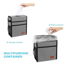 img 2 attached to 🚗 Leak-Proof Car Trash Can: Waterproof Garbage Bag for SUV Front Seat, Multipurpose Hanging Car Can with Lid. Collapsible & Portable, with Storage Pocket and Mesh, in Charcoal Gray.