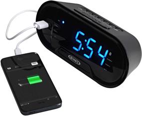 img 1 attached to ⏰ JENSEN JCR-298: Bluetooth Dual Alarm Clock with USB Charging, Blue Display, and Aux Input