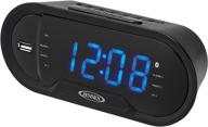 ⏰ jensen jcr-298: bluetooth dual alarm clock with usb charging, blue display, and aux input logo