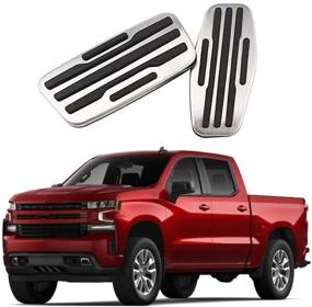 img 4 attached to Automatic Transmission Non-Slip Metal Rubber Brake Gas Pedal Cover Trim for Chevrolet Chevy Silverado Accessories 2019-2021 (2pcs)