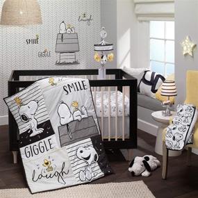 img 4 attached to 🐾 Lambs & Ivy Classic Snoopy Baby Crib Bedding Set - White/Black/Gray, 3-Piece