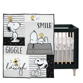 img 3 attached to 🐾 Lambs & Ivy Classic Snoopy Baby Crib Bedding Set - White/Black/Gray, 3-Piece