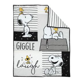 img 2 attached to 🐾 Lambs & Ivy Classic Snoopy Baby Crib Bedding Set - White/Black/Gray, 3-Piece