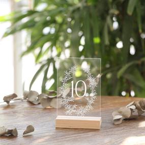 img 4 attached to 🌿 UNIQOOO Wedding Table Numbers 1-20 - Acrylic with Wood Stands, 4x6 inch, Botanical Olive Wreath Design, Clear Table Number Signs and Holders, Ideal for Reception, Centerpiece Decoration, Event, Party