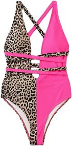 img 4 attached to MakeMeChic Womens Contrast Leopard Swimsuit Women's Clothing and Swimsuits & Cover Ups