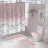 🚿 juwute 4-piece pink shower curtain set with rug - marble bathroom sets with 12 hooks, shiny (no glitter) - toilet lid cover sets with non-slip rug bath mat for bathroom - polyester, waterproof, 72x72 inch logo