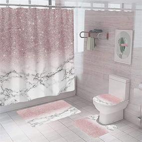 img 4 attached to 🚿 Juwute 4-Piece Pink Shower Curtain Set with Rug - Marble Bathroom Sets with 12 Hooks, Shiny (No Glitter) - Toilet Lid Cover Sets with Non-Slip Rug Bath Mat for Bathroom - Polyester, Waterproof, 72x72 Inch