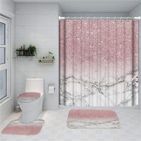 img 2 attached to 🚿 Juwute 4-Piece Pink Shower Curtain Set with Rug - Marble Bathroom Sets with 12 Hooks, Shiny (No Glitter) - Toilet Lid Cover Sets with Non-Slip Rug Bath Mat for Bathroom - Polyester, Waterproof, 72x72 Inch