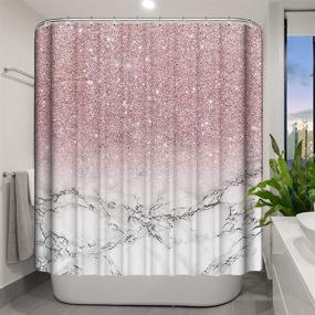 img 1 attached to 🚿 Juwute 4-Piece Pink Shower Curtain Set with Rug - Marble Bathroom Sets with 12 Hooks, Shiny (No Glitter) - Toilet Lid Cover Sets with Non-Slip Rug Bath Mat for Bathroom - Polyester, Waterproof, 72x72 Inch