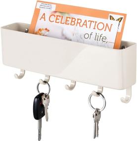 img 4 attached to Modern Plastic Mail Organizer Storage Basket - 5 Hooks - Wall Mount for Entryway, Mudroom, Hallway, Kitchen, Office - Ideal for Holding Letters, Magazines, Coats, Keys - Cream/Beige