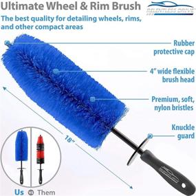 img 2 attached to 🧹 18 Inch Long Wheel Brush, Tire Cleaner Brush, Easy Reach Wheel and Tire Rim Brush for Cars and Trucks, Spokes, Barrels, Brake Calipers, Scratch-Free Cleaning Brush by Relentless Drive